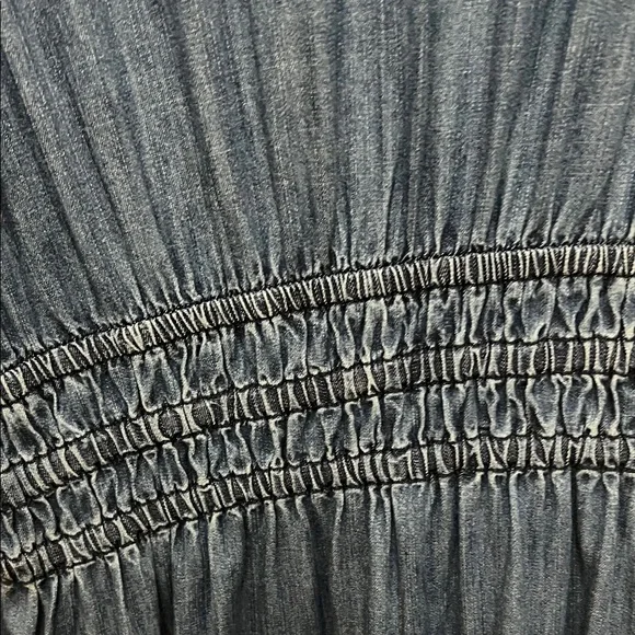 Pilcro puff sleeve V-Neck Denim Midi Dress with Smocked Waist M - Picture 12 of 13